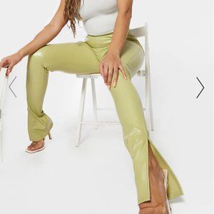 Green leather pants